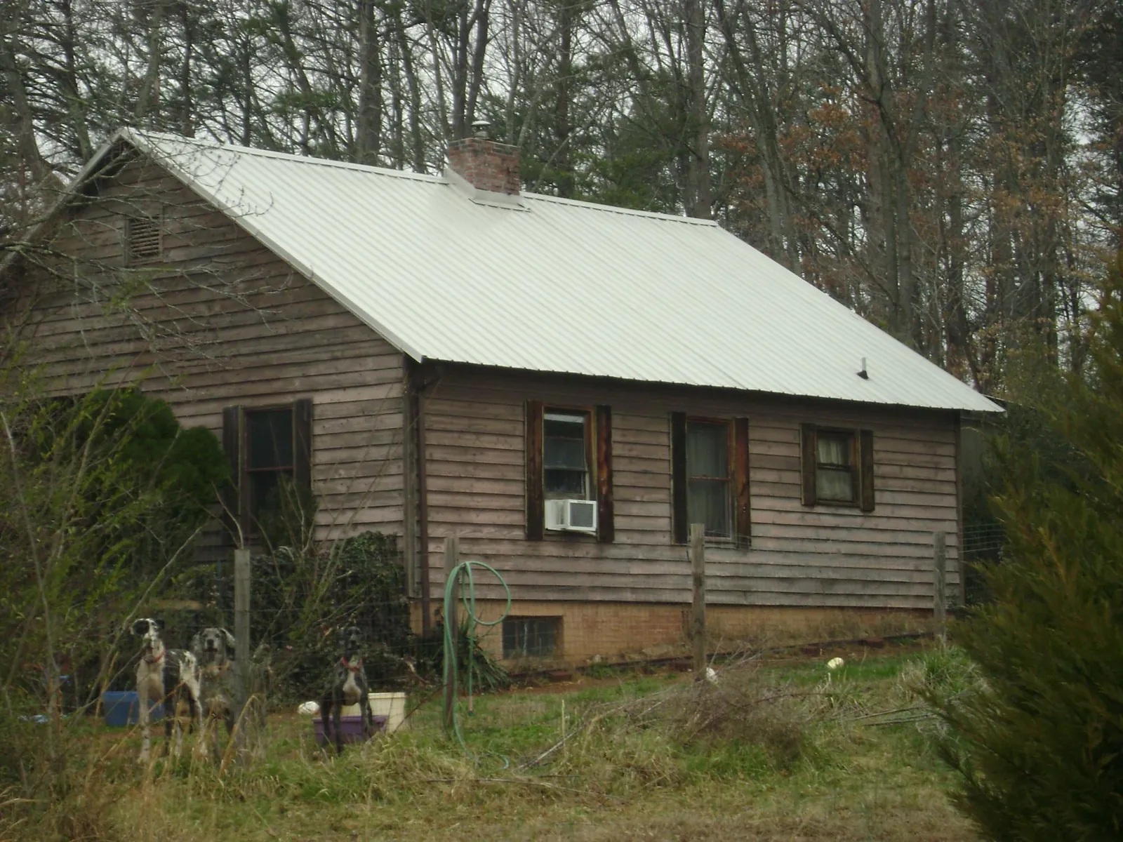 White metal roof on an old wood sided farmhouse, from a Metal Roof Installation job in Alpha